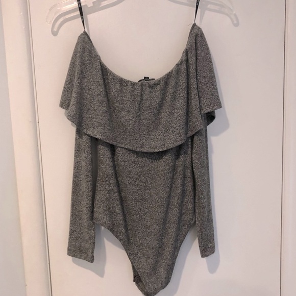 Bardot Grey Long Sleeve Bodysuit with Ruffle - Picture 3 of 5